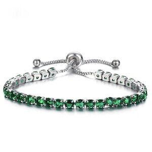 Green Round Stone Silver Tennis Bracelet
